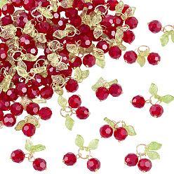 Красный 60шт. подвески из вишневого акрила и стекла, с выводами из латуни и 304 перемычками из нержавеющей стали., красные, 17.6 мм