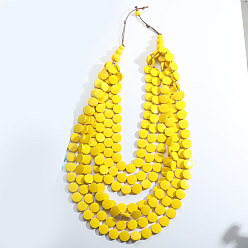 Желтый Богемный деревянный дисковый бисер многослойные нагрудные ожерелья для женщин, желтые, 25.59 дюйм (65 см)