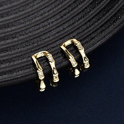 Настоящее золото 18K Двухслойные серьги-каффы в форме буквы С с микропаве из латуни и прозрачных кубических цирконий, реальный 18 k позолоченный, 12x12x7 мм