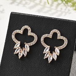 Прозрачный Серьги-гвоздики из латуни с микропаве из прозрачных кубических цирконий для женщин, без кадмия и без свинца, долговечный, стойки покрытие, золотые, прозрачные, 18x13.5 мм