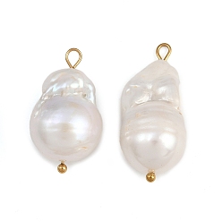 Настоящее золото 18K Подвески из натурального пресноводного жемчуга Кеши, слезинки, с 304 петлями из нержавеющей стали, белые, ионное покрытие (ip), реальный 18 k позолоченный, 21~37x12~15x12~15.5 мм, отверстие : 2~3.5 мм