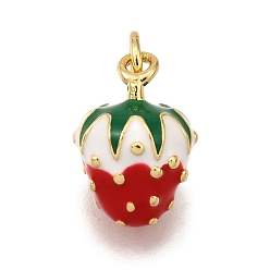 Клубника Латунь эмаль подвески, с целью перехода в кольце, без кадмия и без свинца, долговечный, реальный 18 k позолоченный, стойки покрытие, фруктовое очарование, клубника, 14x9.5x8.5 мм, отверстие : 3.5 мм