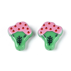 Средний Морско-зеленый Печатные непрозрачные бусины из смолы, дерево с рисунком яблока, средний морской зеленый, 20x17x6 мм, отверстие : 1.2 мм