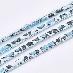 Deep Sky Blue Round PU Leather Cords, Leopard Print Pattern, Deep Sky Blue, 3mm, about 10.93 yards(10m)/roll