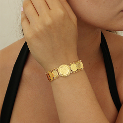 Золотой Изысканные латунные браслеты-цепочки для женщин в ближневосточном стиле из латуни, золотые, 7-1/2 дюйм (19 см)