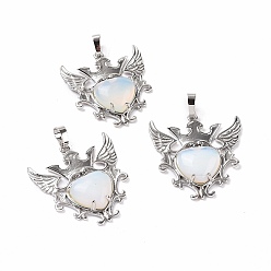 Opalite Opalite Pendants, Eagle with Heart Charms, with Rack Plating Platinum Tone Brass Findings, 36.5x33.3x6~7mm, Hole: 8x5mm