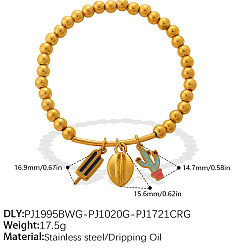 Ice Cream 304 Bracelets extensibles ronds à perles en acier inoxydable émaillé avec breloques pour femmes, or, colorées, crème glacée, 7.48 pouce (19 cm)