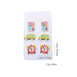(52) Непрозрачная лаванда 3 пары акриловых сережек-гвоздиков в стиле «возвращаемся в школу», автомобиль, калькулятор и часы, разноцветные, 17 мм
