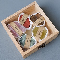 Смешанные камни 5 стили необработанных необработанных самородков, смешанные коллекции натуральных драгоценных камней, для преподавания наук о Земле, с деревянной коробкой, 40~50 мм, 5 шт / комплект