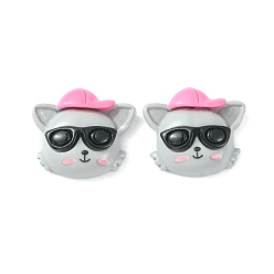 Gray Opaque Resin Cabochons, Wolf with Pink Cap, Gray, 22x12x5.5mm