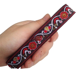 Красный 6.8m жаккардовая лента с цветочным рисунком в этническом стиле из полиэстера, красные, 3/4 дюйм (20 мм), около 7.44 ярдов (6.8 м) / рулон