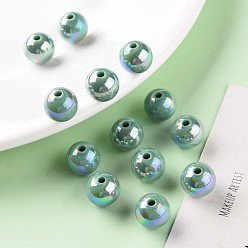 Cadet Blue Opaque Acrylic Beads, AB Color Plated, Round, Cadet Blue, 12x11mm, Hole: 2.5mm, about 566pcs/500g