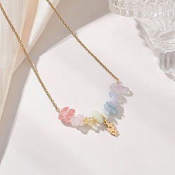 Разноцветный Бусины с драгоценными камнями чакры и 304 подвеска в виде бабочки из нержавеющей стали, ожерелья с цепочкой для женщин, золотые, красочный, 15.75 дюйм (40 см)