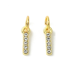 Letter I Rack Plating Alloy Rhinestone Pendants, Cadmium Free & Lead Free, 26 Letter, Letter I, 11x2~9x2mm, Hole: 3.5mm