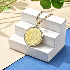 Настоящее золото 16K 201 ожерелья из нержавеющей стали со стразами для женщин, плоско-круглые, реальный 16 k позолоченный, 23.15 дюйм (58.8 см), подвеска: 37.8 мм.