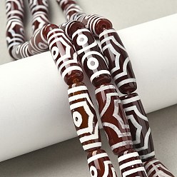 3-Глаза Нити бусин дзи в форме риса в тибетском стиле, природных бисера агат, окрашенная и подогревом, седло коричневый, 3 -eye, 29~30x9.5~10.5 мм, отверстие : 2~3 мм, около 10 шт / нитка, 11.38~11.61'' (28.9~29.5 см)