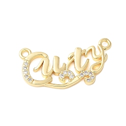 Настоящее золото 18K Латунные микропрозрачные кубические циркониевые соединения, подвески-соединители слов, без кадмия и без свинца, реальный 18 k позолоченный, 15x29x2.5 мм, отверстие : 1.8 мм