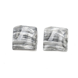 Серый Полупрозрачная смола декодирует кабошоны, квадрат с водной рябью и блестящей пудрой, серые, 16x16x7.5 мм