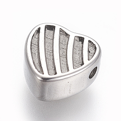 Нержавеющая Сталь Цвет Устойчивы к потускнению 304 бусины из нержавеющей стали, сердце, цвет нержавеющей стали, 10.5x10.5x5.3~5.5 мм, отверстие : 1.6 мм