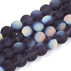 Темно-синий  Шифер Матовые прозрачные стеклянные бусины, круглые, с половиным покрытием, с покрытием AB цвета, темный сланец синий, 8~8.5 мм, отверстие : 1 мм, около 51~53 шт / нитка, 14.57~15.35'' (37~39 см)