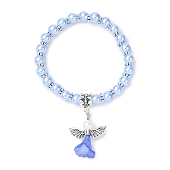 Небесно-голубой Прекрасном свадебном платье ангела браслеты для детей, карнавал браслеты простирания, со стеклянной жемчуг и тибетские шарики типа, голубой, 45 мм