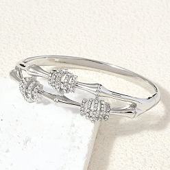 Platinum Zinc Alloy Crystal Rhinestone Bamboo Joint Hinged Cuff Bangles for Women, Platinum, 7.87 inch(20cm)