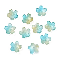 Голубой Окрашенные и нагретые стеклянные колпачки для бусин, 5-лепестков цветка, голубой, 10.5x11x4.7 мм, отверстие : 1 мм