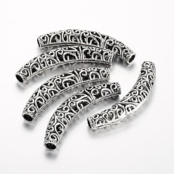 Argent Antique Alliage courbe perles tube creux, argent antique, 67x11x10mm, Trou: 6mm