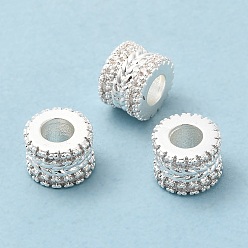Серебро Стойки обшивки латунь кубического циркония европейский шариков, бусины с большим отверстием, без кадмия и без свинца, долговечный, столбец с листа, серебряный цвет гальваническим, 9x6.5 мм, отверстие : 4 мм