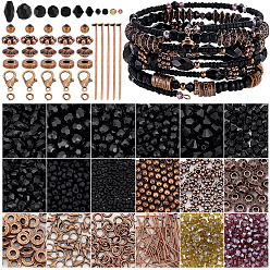 Черный Наборы для изготовления браслетов своими руками, в том числе стеклянные бусины, Акриловые бусины, латунные дистанционные бусины и прыжковые кольца, железные штыри с плоской головкой, заклепки и бусины из сплава в виде когтей лобстера, чёрные, бусины: 1640 шт. / набор