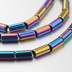 (966) Внутренний цвет Кристалл / Лиловато-лиловый на подкладке Гальванизировать немагнитных синтетический гематит нитей бисера, трубка, с покрытием цвета радуги, 8x4 мм, отверстие : 1~1.5 мм, около 51 шт / нитка, 15.7 дюйм