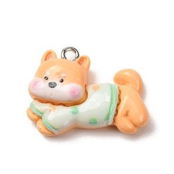Sandy Brown Opaque Resin Pendants, Dog with Dot Outfit Charm, with Platinum Iron Eye Pin, Sandy Brown, 19x25x7.5mm, Hole: 2mm