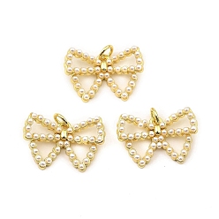 Морская Ракушка Подвески из латуни с покрытием из настоящего золота 18k, с пластиковым искусственным жемчугом и прыгающим кольцом, долговечный, без свинца и без кадмия, очарование бантом, цвет морской раковины, 14x21x5 мм, отверстие : 3 мм