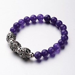 Amethyst Natürlichen Amethyst Stretch-Armbänder, mit antikem Silber-Legierung Perlen, 53 mm