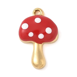 Красный 304 нержавеющей стальной эмали подвески, грибное очарование, реальный 18 k позолоченный, красные, 18x11.5x4 мм, отверстие : 1.4 мм