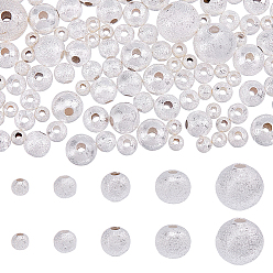 925 Sterling Silver Plated 150Pcs 5 Styles Brass Beads, Long-Lasting Plated, Frosted Round, Nickel Free, 925 Sterling Silver Plated, 3~8.5x2.5~8mm, Hole: 1~1.8mm