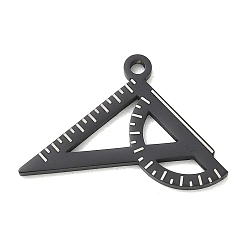 Noir Pendentifs en acier inoxydable, Équerre avec des breloques de rapporteur, polir, placage ionique (ip), noir, 304mm, Trou: 18x27x1.5mm