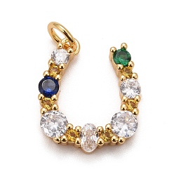 Настоящее золото 18K Подвески из латуни с гальваническим покрытием из цветного кубического циркония, без кадмия, без никеля и без свинца, долговечный, с целью перехода в кольце, П-образный, реальный 18 k позолоченный, 13x11x2.5 мм, Перейти кольцо: 4x0.5 мм, внутренний диаметр: 2 мм