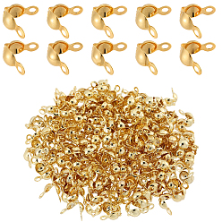 Настоящее золото 18K 240шт. латунные наконечники бусин, Калотте заканчивается, крышка раскладушки, долговечный, без никеля , реальный 18 k позолоченный, 8x4x4 мм, отверстие : 1 мм, внутренний диаметр: 3 мм