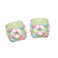 Нектар Непрозрачные акриловые бусины, бусины ручной работы, Эмаль стиле, квадрат с плавательным кругом, нектар, 19x16 мм