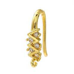 Настоящее золото 18K Стойки покрытие латунь проложить кубический цирконий серьги крючки, провод уха, без свинца и без кадмия, удар молнии, реальный 18 k позолоченный, 15~15.5x4 мм, отверстие : 1.2 мм, 18 датчик, штифты : 1 мм