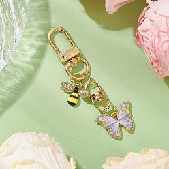 Лиловый Бабочки пчелы сплав эмаль подвеска украшения, Поворотные застежки-брелки для украшения сумок, сирень, 72 мм