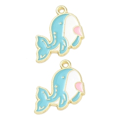 Golden Alloy Enamel Pendants, Whale with Heart Charms, Split Pendants, Golden, 18x21x1mm, Hole: 1.6mm
