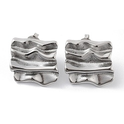 Stainless Steel Color Non-Tarnish 304 Stainless Steel Stud Earrings, Twist Square, Stainless Steel Color, 21x22.5mm