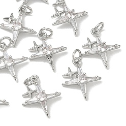 Platinum SHEGRACE Brass Pave Clear Cubic Zirconia Pendants, Star Charms, with Jump Ring, Cadmium Free & Lead Free & Nickel Free, Platinum, 16.5x14x5mm, Hole: 3mm