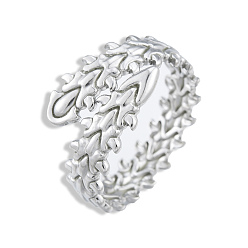 Stainless Steel Color Non-Tarnish 201 Stainless Steel Leaf Wrap Open Cuff Ring for Women, Stainless Steel Color, US Size 9 1/4(19.1mm)