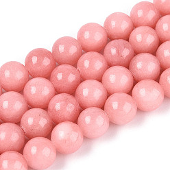 Светло-Коралловый Нити круглых бусин из натурального окрашенного нефрита машан, круглые, свет коралловый, 8~8.5x8~8.3 мм, отверстие : 1 мм, около 48~49 шт / нитка, 15.55~15.87'' (39.5~40.3 см)