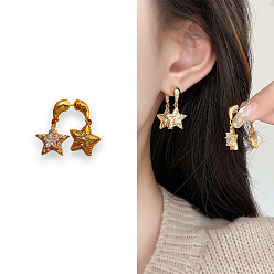 Прозрачный Серьги-гвоздики с подвесками из кубического циркония в форме звезды из латуни, золотые, прозрачные, 20 мм