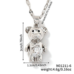 Прозрачный Милые кулоны-медведи из латуни с кубическими цирконами и паве для женщин, платина, прозрачные, 15.75 дюйм (40 см)