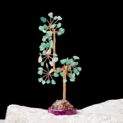 Зеленый Авантюрин Натуральные зеленые авантюриновые чипсы дерево жизни украшения, Агатовая основа с медной проволокой, энергетический камень по фен-шуй, подарок для домашнего офиса, рабочего стола, 140~160 мм